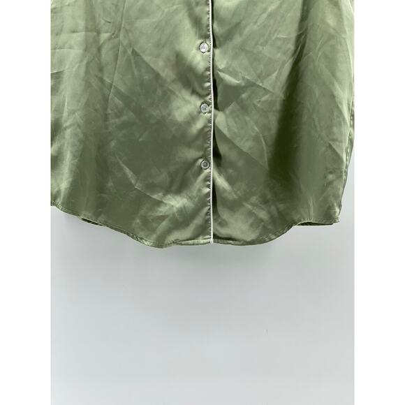 AW. BRIDAL Women's Green Satin Button-Up Short Lace Sleeve Pajama Top SZ M - Picture 7 of 11